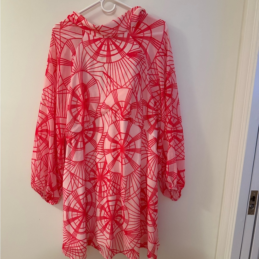 Newbury Kustom Red and White Geometric Dress